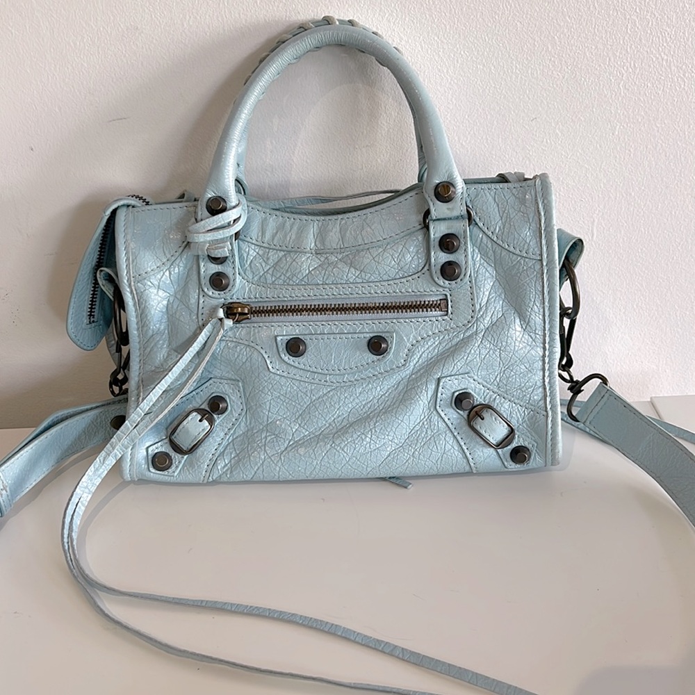 Balenciga light blue mini city motorcycle bag